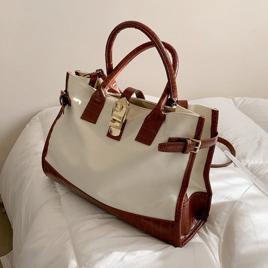 flowersverse Back to school Patchwork Canvas Large Tote Handbags For Women Trend Fashion Work Briefcase Retro Ladies Shoulder Crossbody Bags