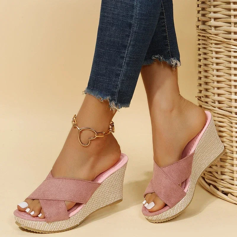 flowersverse-Women's Slippers Ladies Casual Platform Wedges Sandals Fashion Open Toe Straw Braid Rome Sandals Size 35-40 Female Beach Sandals