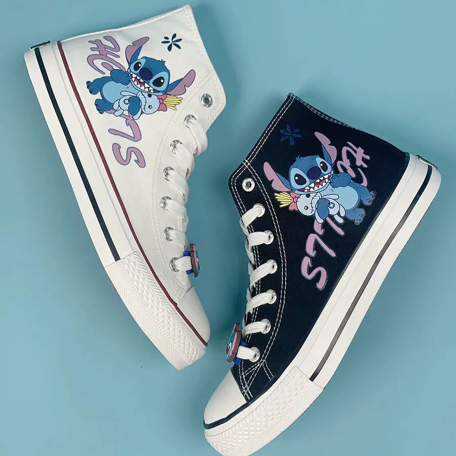 flowersverse-Lilo & Stitch Canvas Shoes Cute Cartoon Little Monster Pattern Shoes Fashion Casual Sports High and Low Canvas Shoes