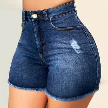 flowersverse-Large Size Sexy Ripped Denim Shorts Girl New High Waist Skinny Hips Stretch Leg Length Tight Tight Stretch Hips Jeans Women