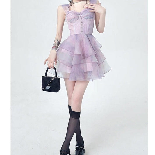 flowersverse Beach Strap Dress Women Sleeveless Design Lace Short Party Dress Evening Female Korean Clothing Elegant Chic Dress Summer