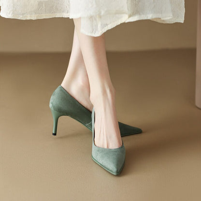 flowersverse NEW Spring Women Shoes Pointed Toe Thin Heel Pumps for Women Sheep Suede High Heels Green Women Stiletto Heels zapatos de mujer