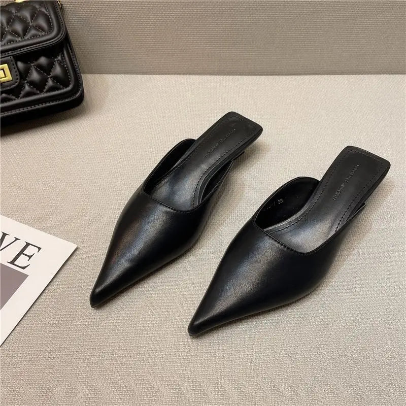 flowersverse- New Low Heel Slippers Summer Close Toe Outdoor Mules Casual Pumps Street Style Mum‘s Sandal Slip On Half Slippers Loafers