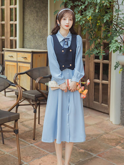 flowersverse Back to school outfit Retro European Style Cow Girl Outfit Cottagecore Long Sleeve Casual Vintage Women Midi Dresses Mori Girl Vestido Mujer
