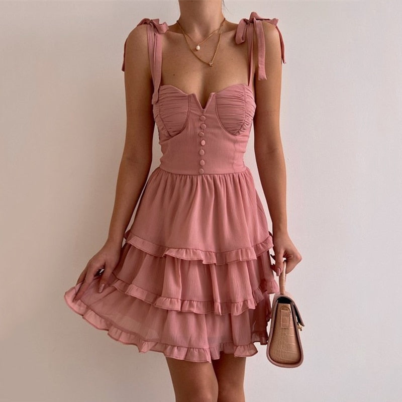 Back to college   Layered Lotus Leaf Bodycon A-Line Summer Mini Dresses For Women   Sleeveless Backless Party Spaghetti Dress Vestido