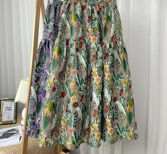 flowersverse Back to school outfit Skirts Women  Spring Autumn Korean Chic Elegant New High-Waist Stitching Gorgeous Embroidery Midi A-Line Skirts