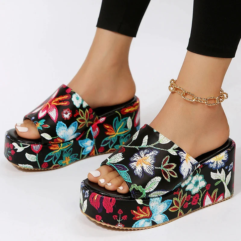 Women's Beach Slippers  Summer Fashion Bohemia Wedges Slippers for Women  Platform High-heeled Slippers Women Shoes for