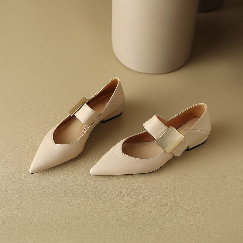 flowersverse  new spring women pumps natural leather 22-24.5cm length cowhide+pigskin full leather Metal square Buckle Mary Jane shoes