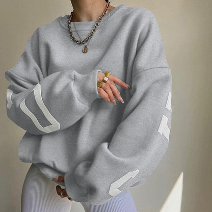 flowersverse Black Friday Sales Y2k Women Clothing Sweatshirt Letter Printing No Hoodie Thickening Casual Long-Sleeved All-Match Autumn And Winter Pullover