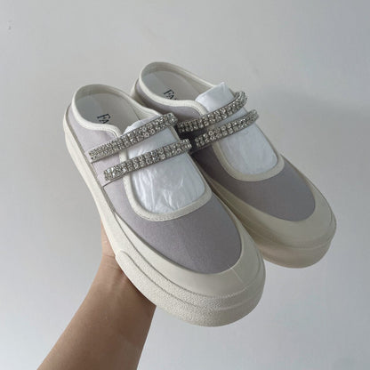 flowersverse  Summer Shoes For Women Sandals  New Women's Shoes Flat-Bottomed Rhinestone Sports And Leisure Canvas Baotou Slippers