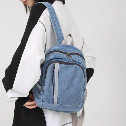 flowersverse Back to school  Denim Women Backpack Casual Travel Bagpack Backbag College Student School Bags For Teenager Girls Cowboy Rucksack Blue Mochila