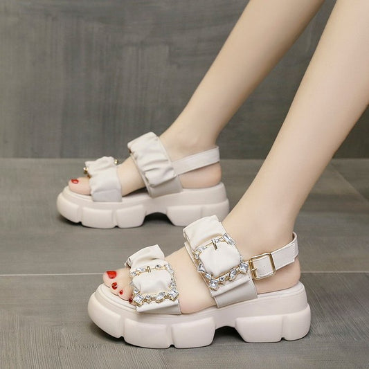 flowersverse  5.5Cm Platform Women Summer Shoes Platform Heel Chunky Beach Sandals Women  Comfortable Soft Leather Slippers Sandalea