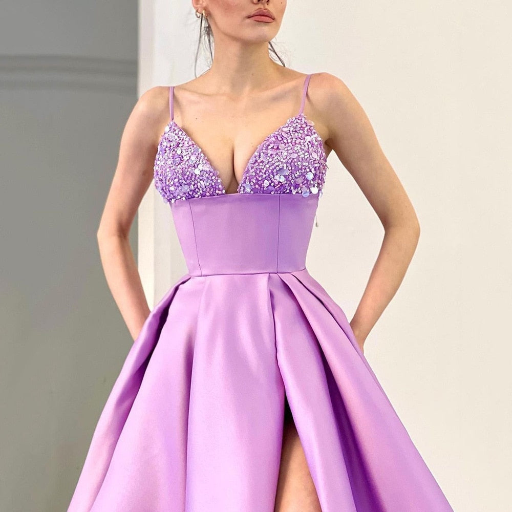 flowersverse   V-Neck Sequined Long Dress Women Summer Black Spaghetti Strap Split Dresses Elegant Slim Solid Party Vestido Female