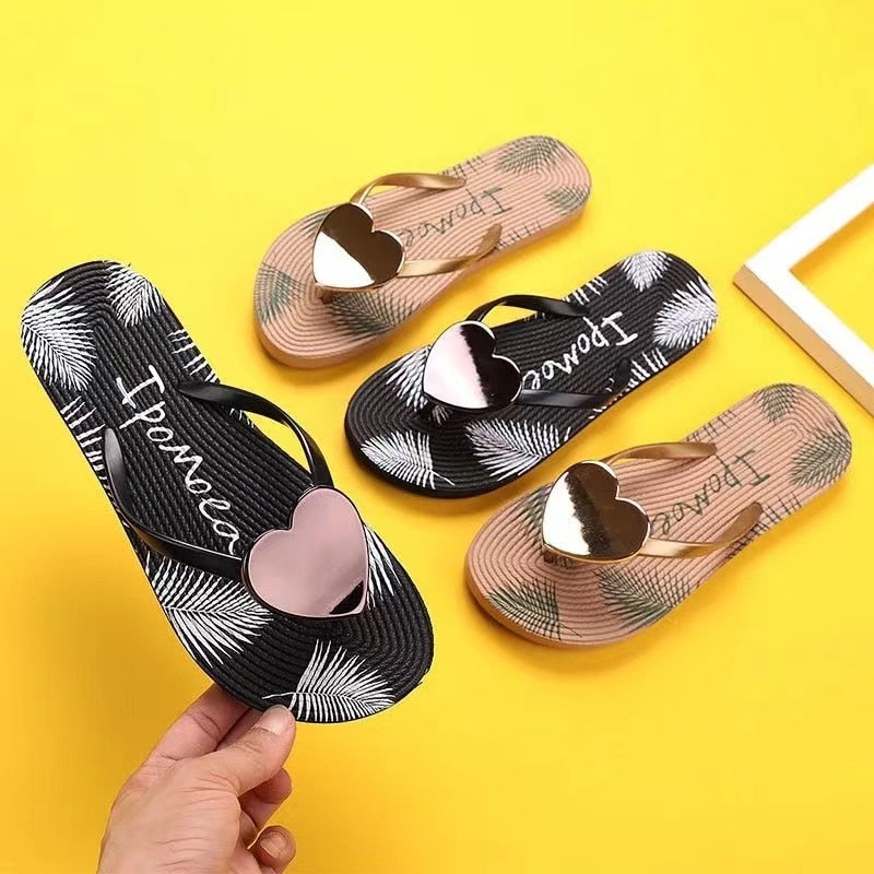 flowersverse  Sandals Women  Summer Slippers Beach Flip-Flops Love Heart-Shape Female Sandals Non-Slip Holiday Outdoor Slides Flat Shoes AA3