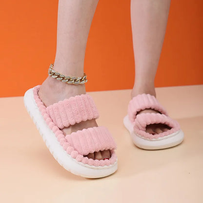 flowersverse-2024 rNew Women Home Slippers Open-Toe Cross Band Linen Soled Indoor Slides Linen Soled Non-Slip Bathroom Slippers