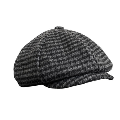 flowersverse-Retro Plaid Newsboy Hat Men Beret Black Beret Hats Peaked Octagonal with Brim Caps Winter Spring Beret NC16