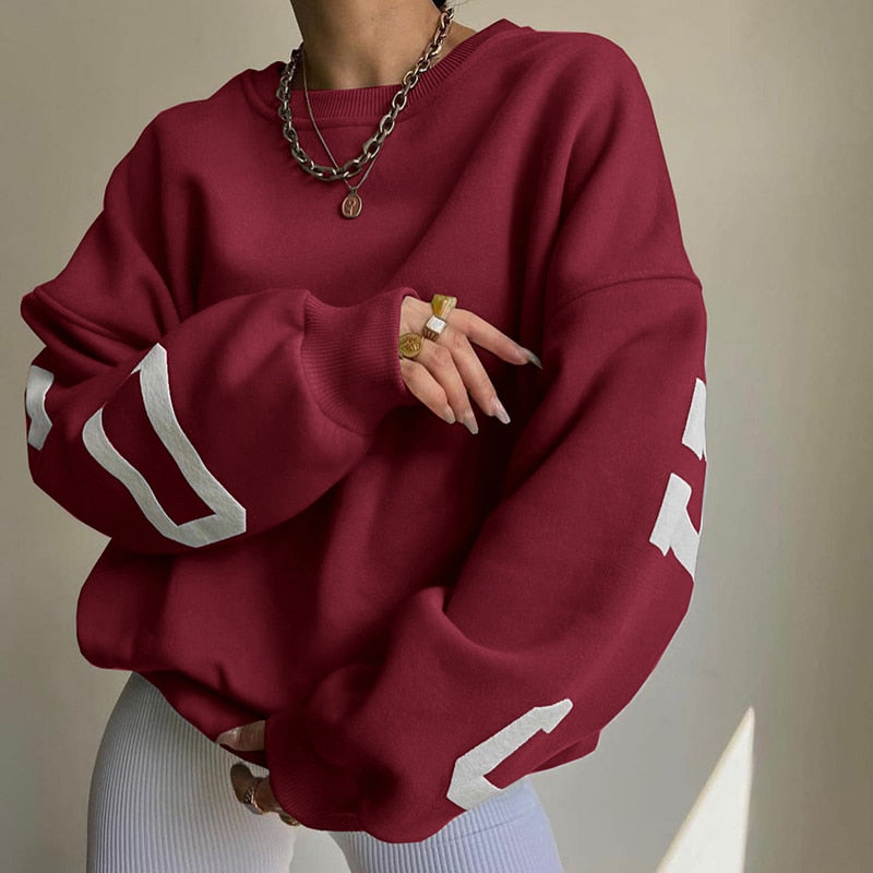 flowersverse Black Friday Sales Y2k Women Clothing Sweatshirt Letter Printing No Hoodie Thickening Casual Long-Sleeved All-Match Autumn And Winter Pullover