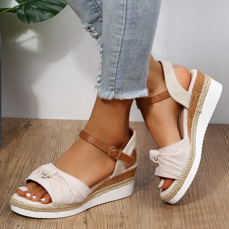 flowersverse Wedge Sandals for Women Summer Peep Toe Non Slip Gladiator Shoes Woman Fashion Bowtie Platform Sandalias Mujer