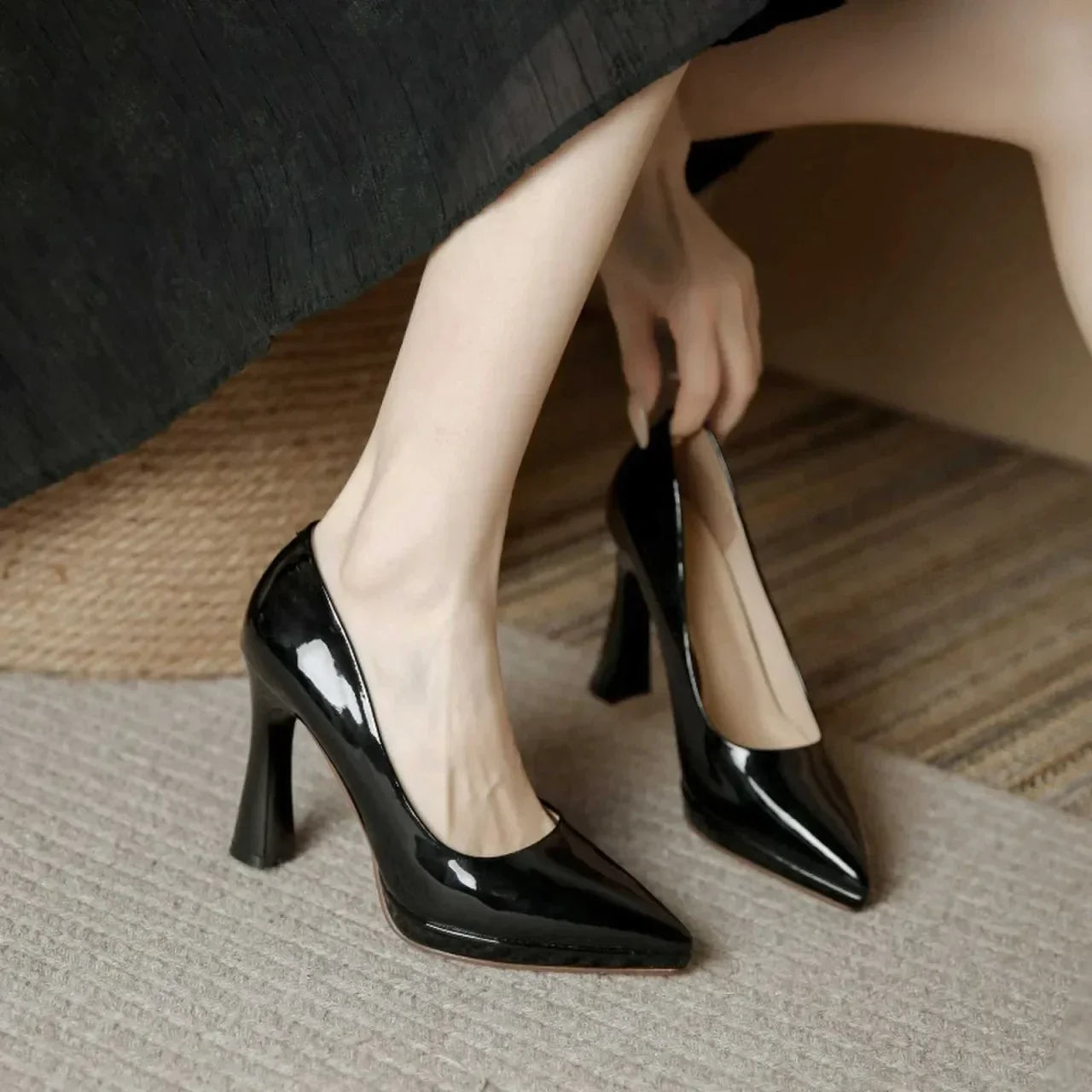 flowersverse-Super High Heel Pointed Shallow Patent Leather High Heels Fashion Elegant Shoes Women Thin Heel Platform Work Shoes Pumps