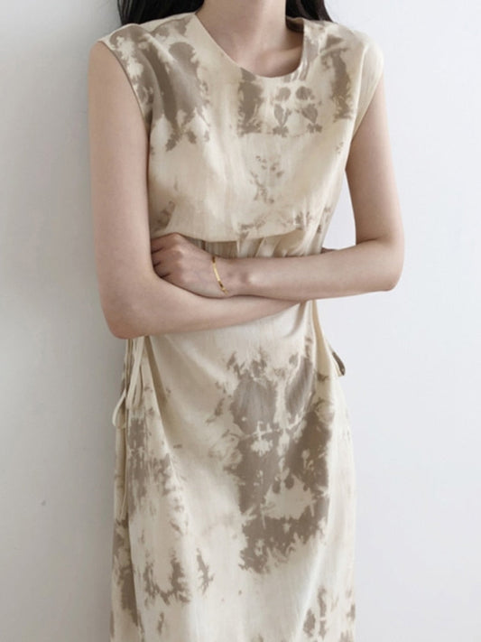 flowersverse Back to school outfit Dress Women  Korean Chic Summer Retro O Neck Hollow Out Waist Drawstring Design Harajuku Vest Vestidos Female