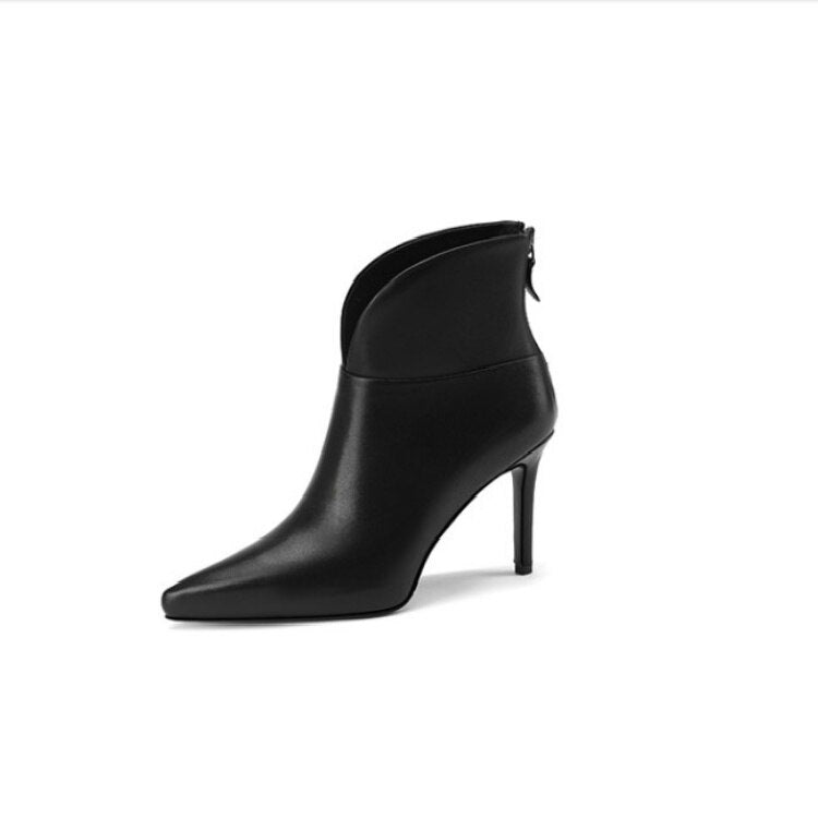 flowersverse Fall Shoes Women Genuine Leather Pointed Toe Ankle Boots Super High Heel Women Shoes Elegant Thin Heels Fashion Women Shoes