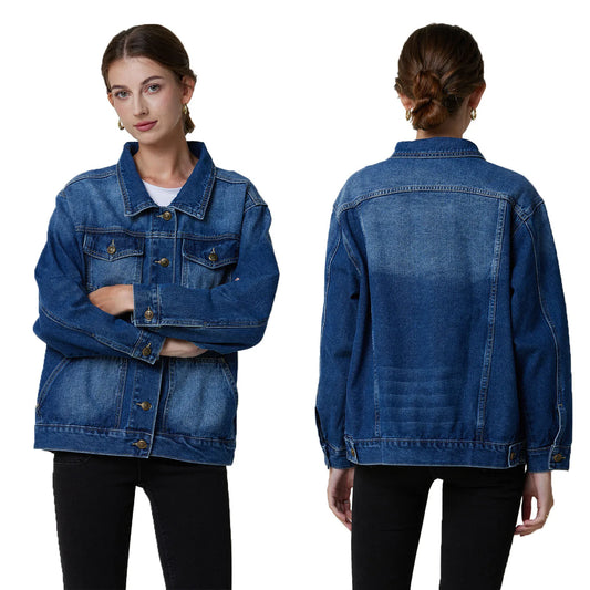 flowersverse-New Spring Autumn Single-breasted Womens Denim Jacket Coat Loose Long Sleeve Tops Casual Jean Coats Female Outerwear