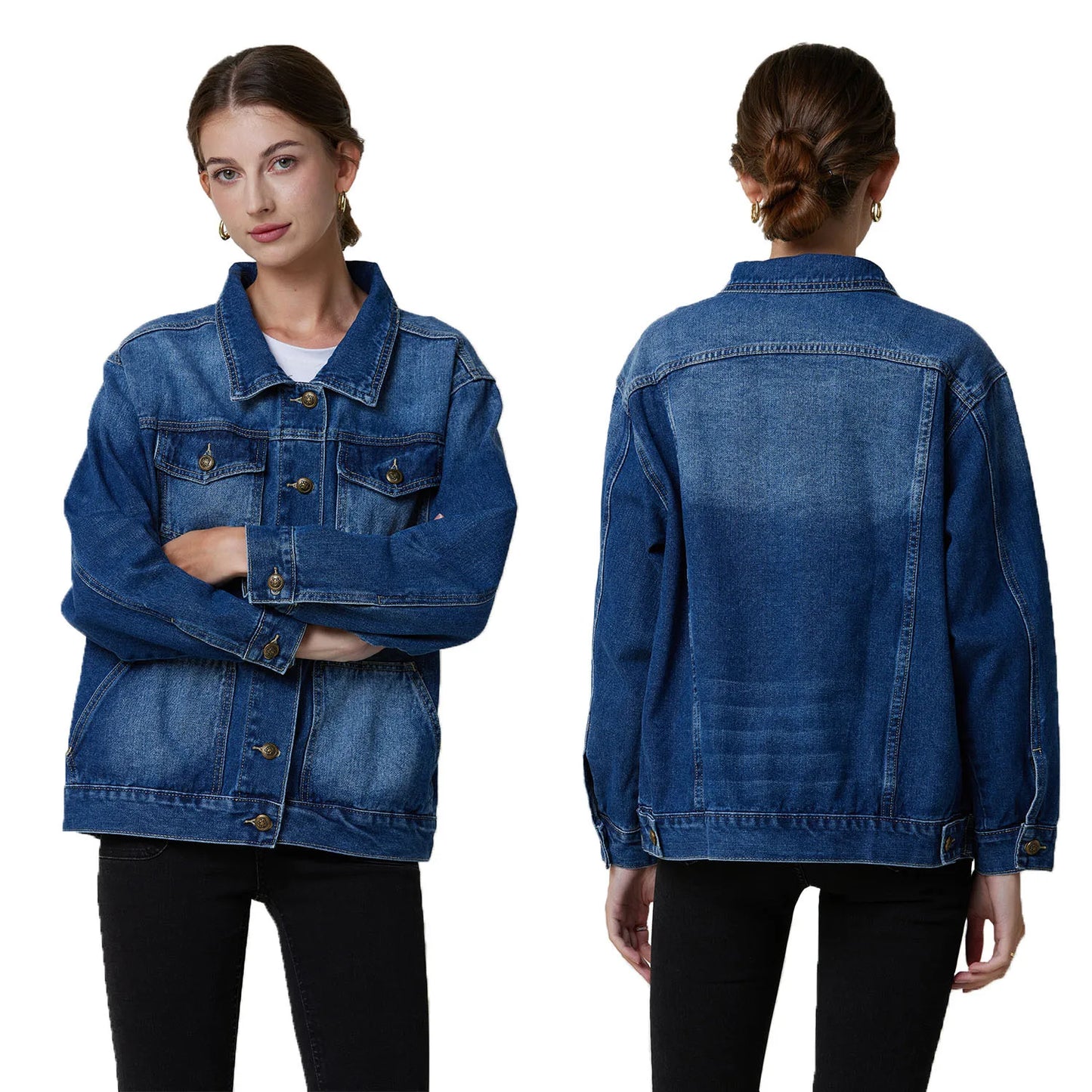 flowersverse-2024New Spring Autumn Single-breasted Womens Denim Jacket Coat Loose Long Sleeve Tops Casual Jean Coats Female Outerwear