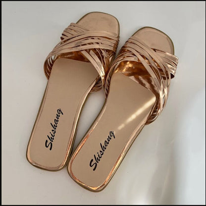 flowersverse  New Metal Cross Fashion Ladies Slippers Women Luxury Sandals Women Designers Outdoor Sports Beach Sports Comfort Shoes