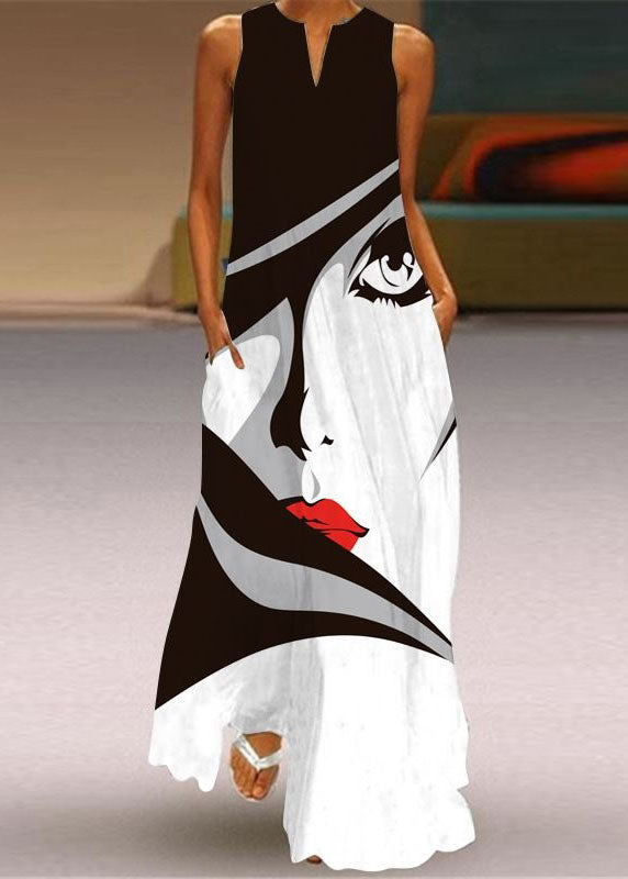 flowersverse Style Colorblock V Neck Print Chiffon Dress Summer LY1928