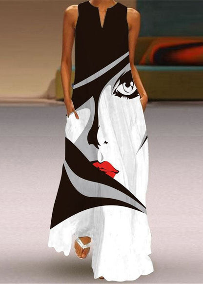 flowersverse Style Colorblock V Neck Print Chiffon Dress Summer LY1928