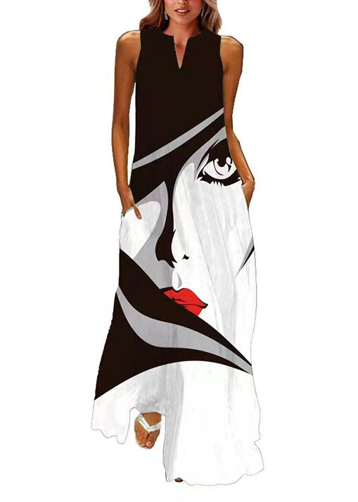 flowersverse Style Colorblock V Neck Print Chiffon Dress Summer LY1928
