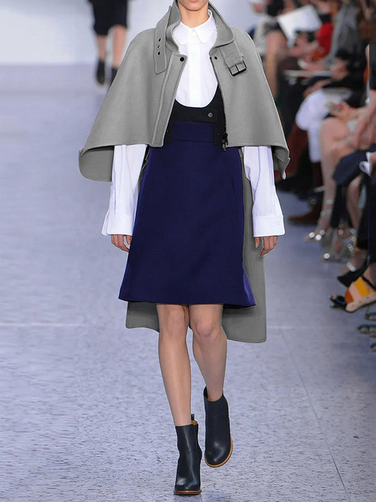 flowersverse Batwing Sleeves High-Low Split-Joint High-Neck Cape Woolen Coat