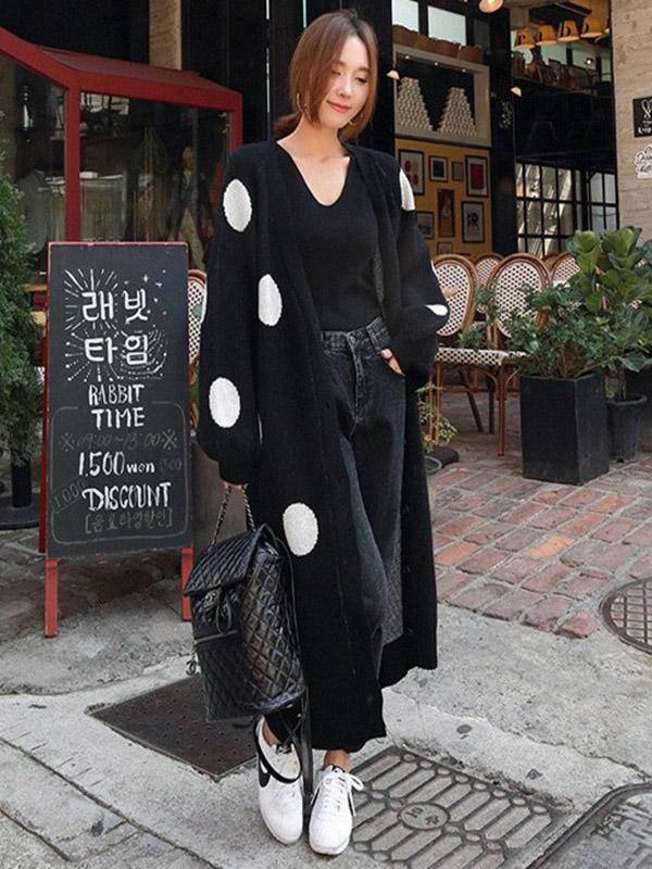 flowersverse Loose Polka-dot Printed Long Cover-up