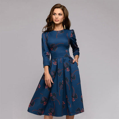 flowersverse Floral Pleated Round Neck Dress for Women