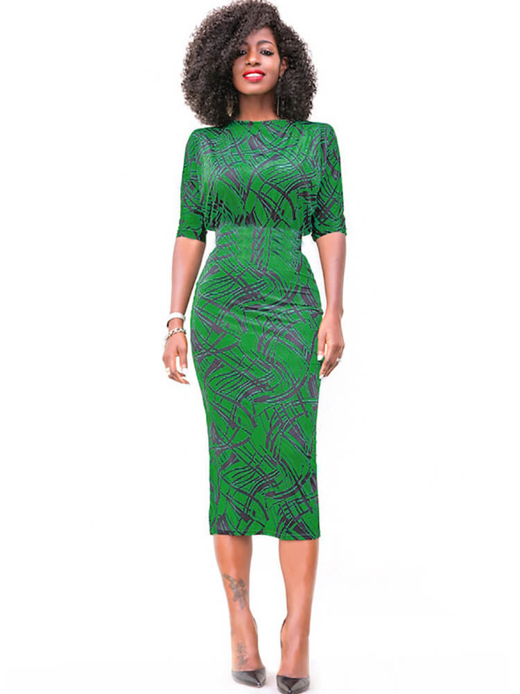 flowersverse Half Sleeve Printed Bodycon Midi Dresses