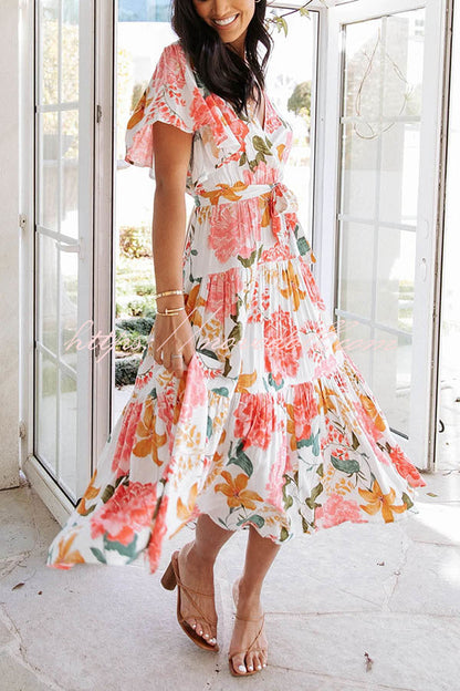 flowersverse Melody of Summer Floral Ruffle Midi Dress