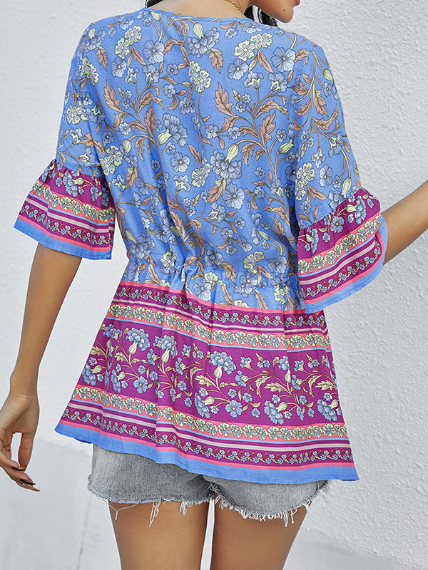 flowersverse Bohemia Loose Floral Printed T-Shirt