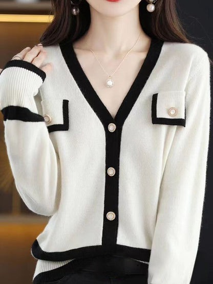 flowersverse Buttoned Long Sleeves Loose V-Neck Knitwear Cardigan Tops