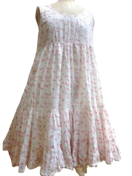 flowersverse Pink A-Line Cotton-Blend Sleeveless Weaving Dress