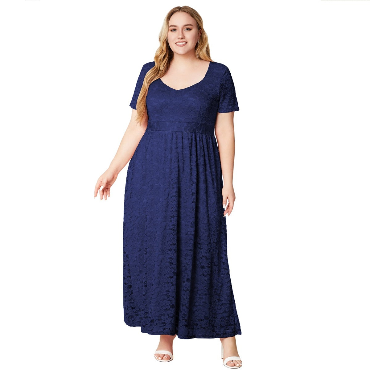 flowersverse Plus Size Women Short Sleeve Lace Dress