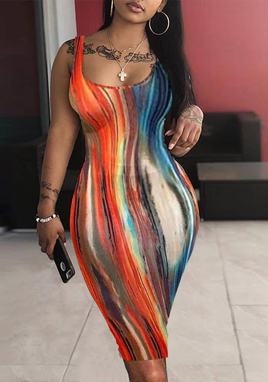 flowersverse Women Summer Print Sleeveless Bodycon Dress