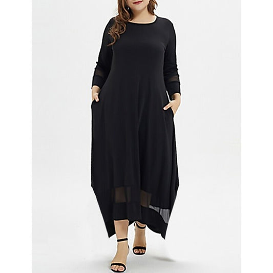 flowersverse Women's Plus Size Holiday Dress Solid Colored Crew Neck Long Sleeve Fall Winter Casual Maxi long Dress Dress