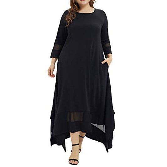 flowersverse Women's Plus Size Dress Solid Color Black XL XXL XXXL 4XL 5XL