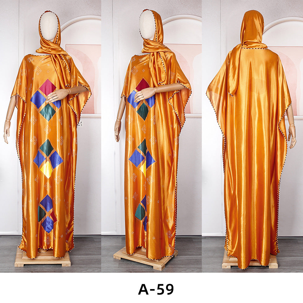 flowersverse Muslim Robe Africa Plus Size Women's Beaded Dress With Hijab