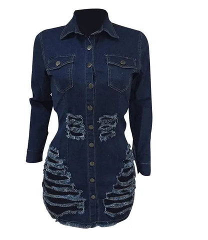 flowersverse Shredded denim dress denim casual dress