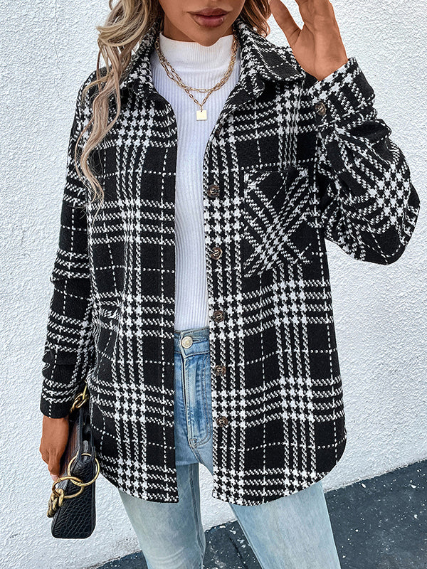 flowersverse Casual Loose Plaid Coat