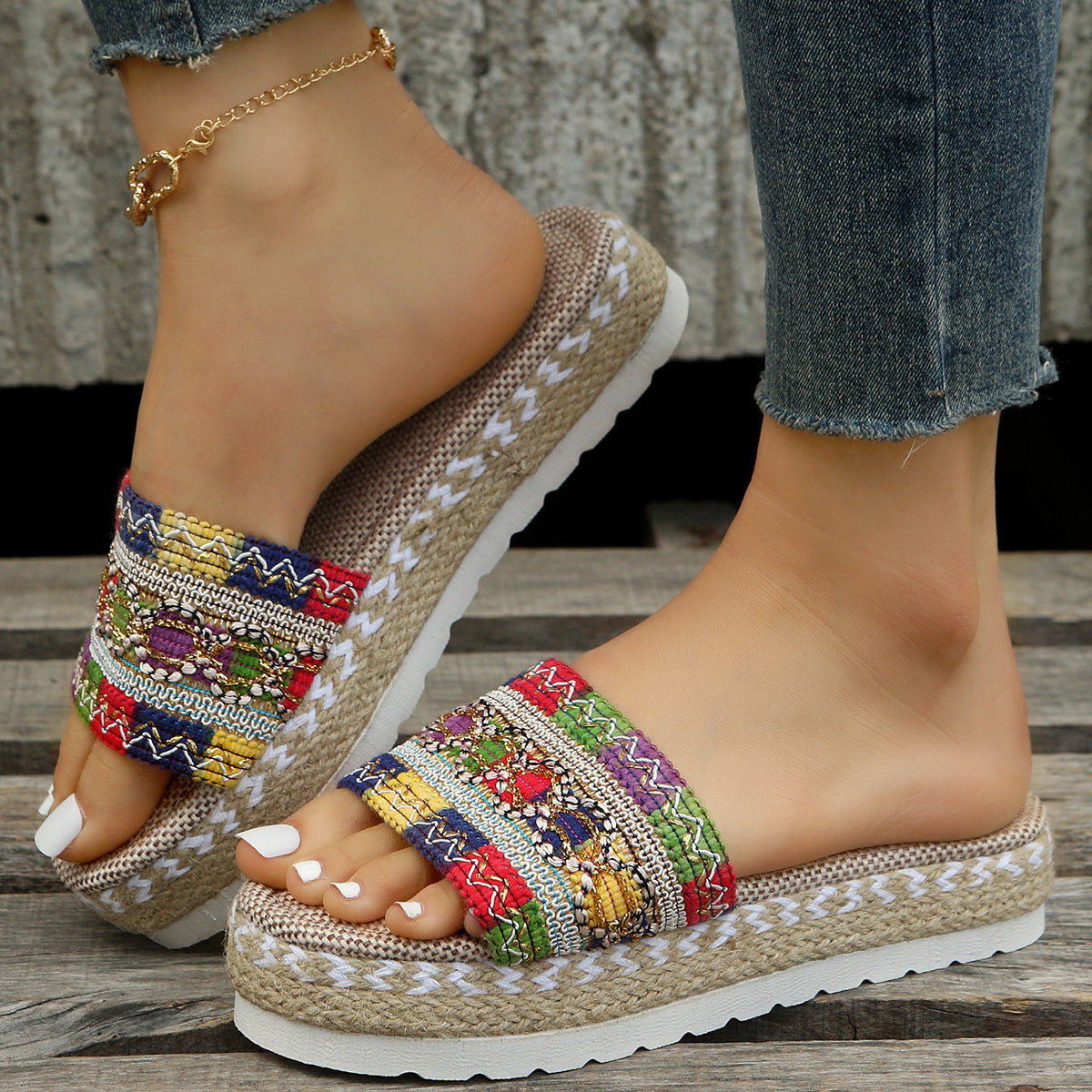 flowersverse Vibrant Ethnic-Style Summer Slippers for Women