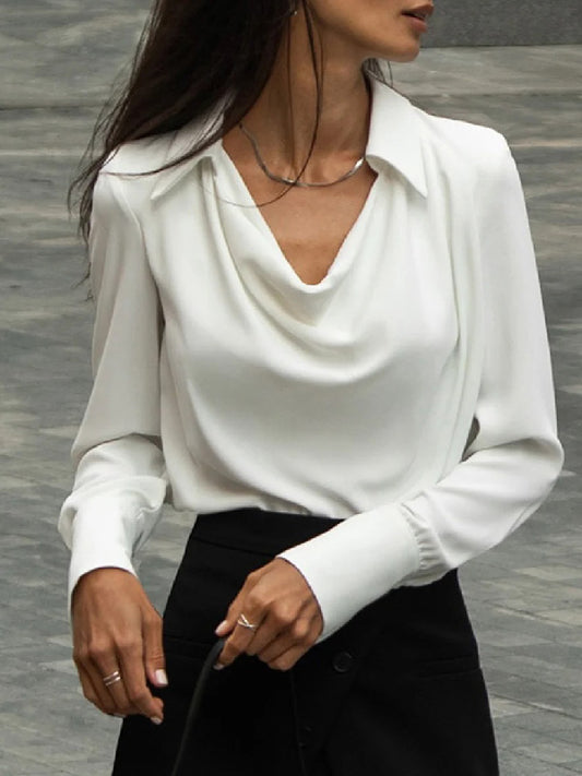 flowersverse Urban Long Sleeves Solid Color Heaps Collar Blouses&Shirts Tops