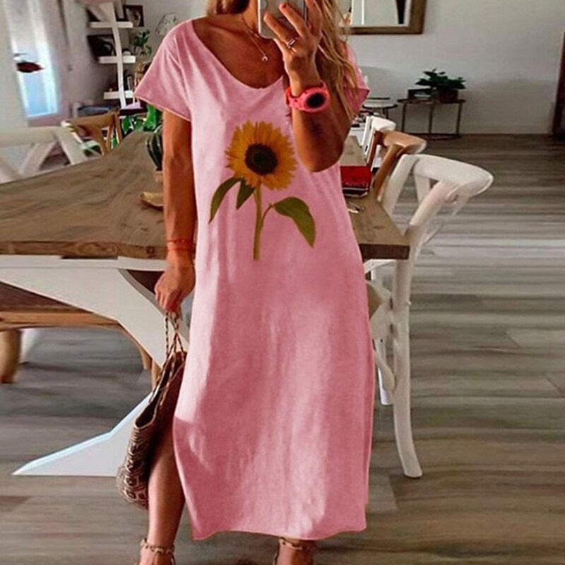 flowersverse Women's Plus Size Casual Dress Floral Crew Neck Print Short Sleeve Spring Summer Casual Maxi long Dress Daily Holiday Dress