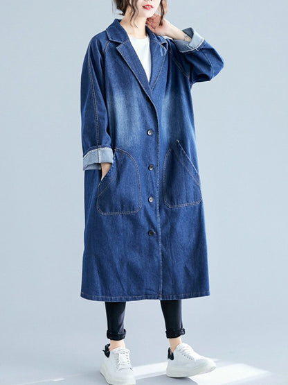 flowersverse Original Lapel Long Sleeve Denim Outerwear&Trench